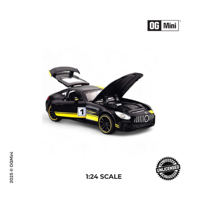 1:24 Benz GTR Smoke Black Edition Collectible – Black & Yellow